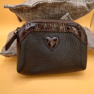 Brighton Black Pebble Leather with Top Brown Croc Leather Small Coin Pur…